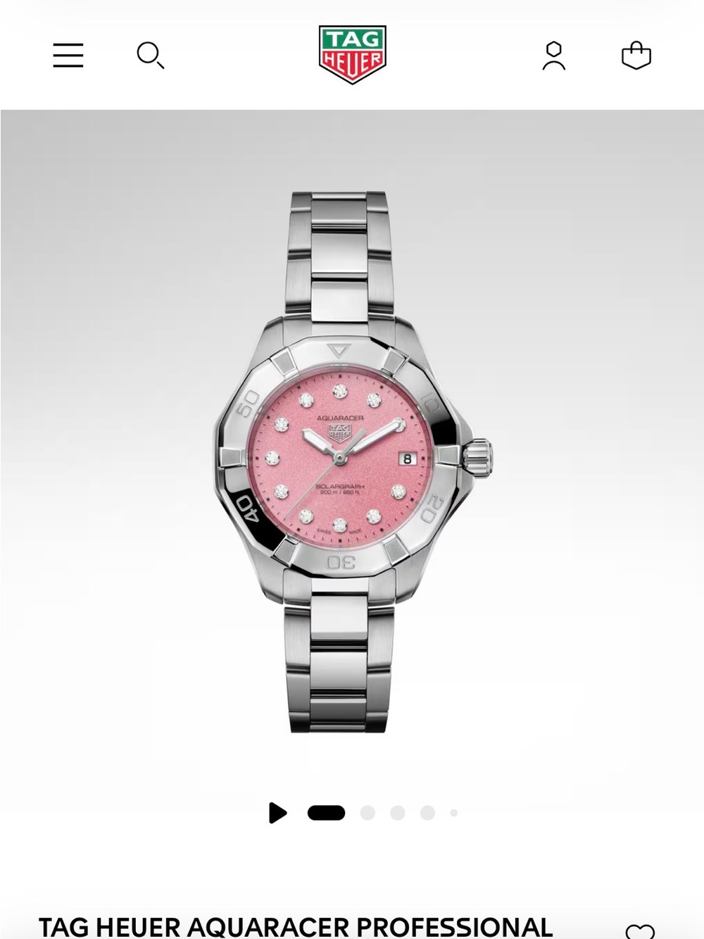 Tag Heuer Stainless Steel Watch with Pink Diamond Dial